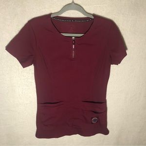 KOI Lite Size XS Women Scrub Top Stretch Slim Fit Zip Pocket Medical Purple